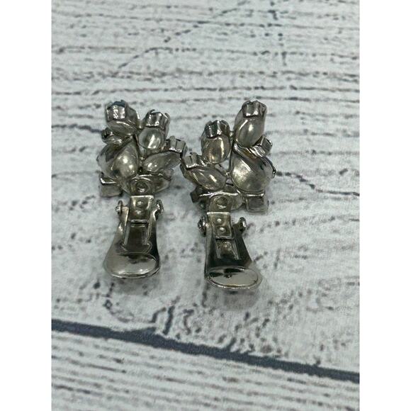 Vtg Weiss Signed Silver Tone Blue Aurora Borealis Rhinestone Clip On Earrings - Picture 10 of 11